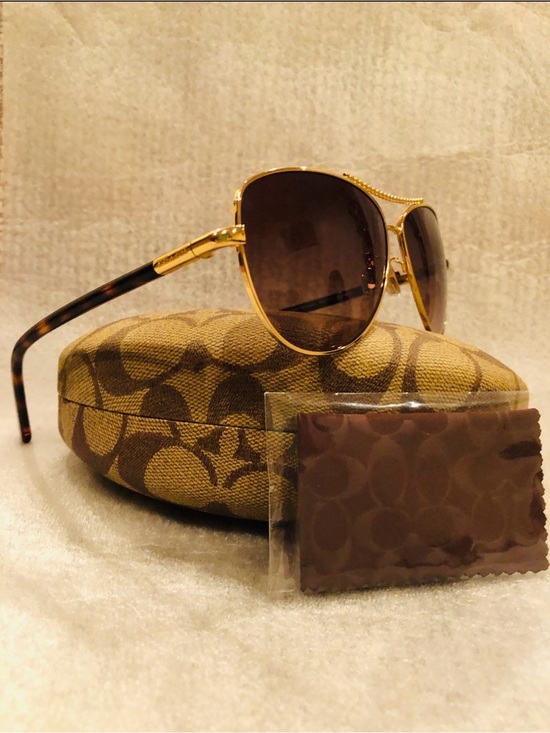 New Coach Gold Frame Brown Gradient Aviator Sunglasses with Signature Case main image 7